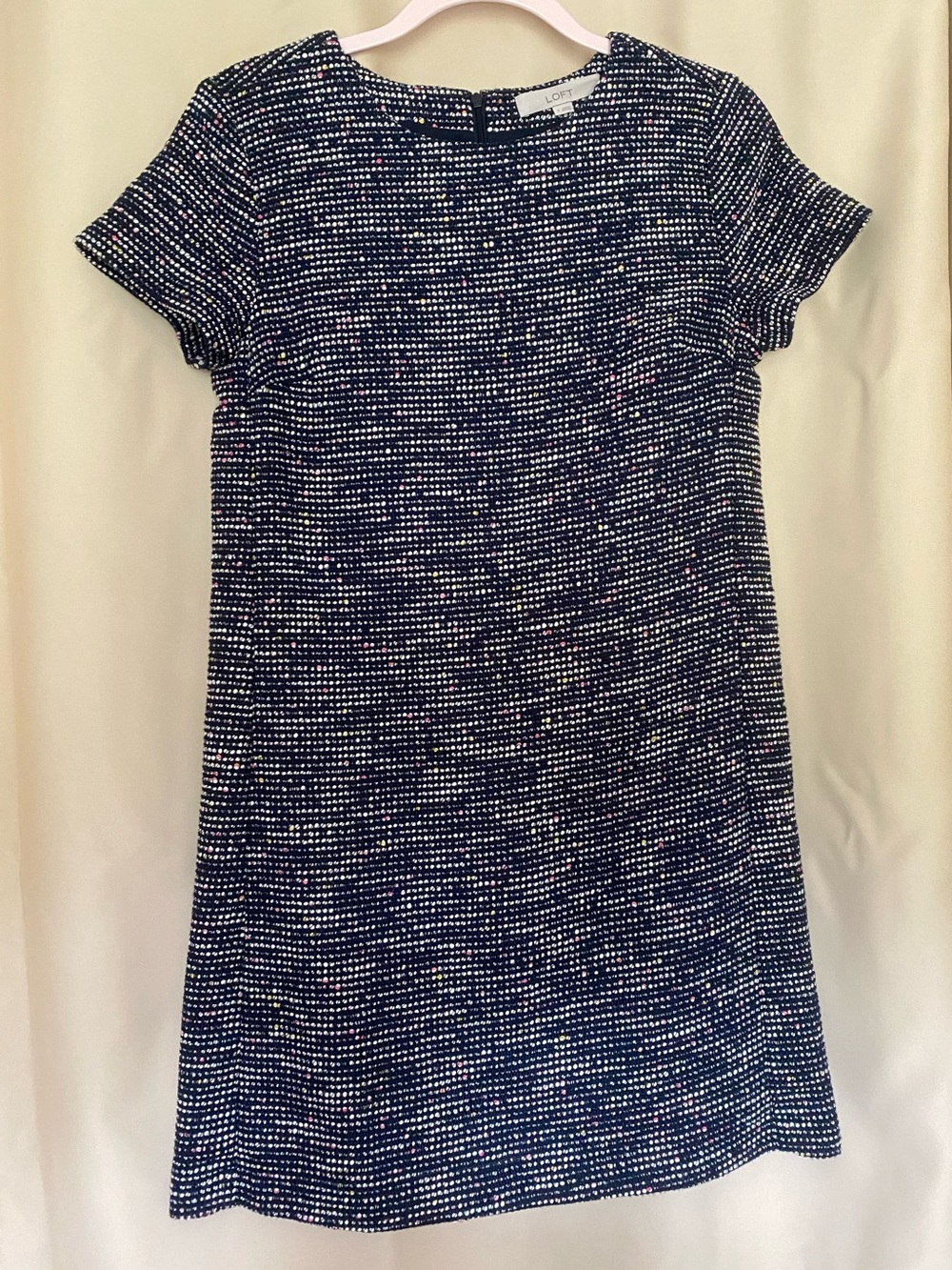LOFT Navy Short Sleeve Textured Shift Dress